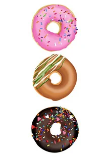 Illustration by Katherine Blower: sweet donuts arranged in a colorful display
