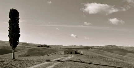 Photo art by Domenico Piccione: country house under clouds with cypress trees in Sicily.