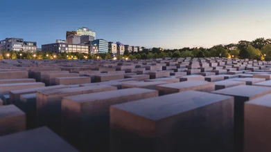 Photo art by Ronny Behnert: Evening cityscape featuring the Holocaust memorial and Potsdamer Platz.