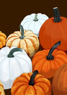 Illustration by Katherine Blower: pumpkins in bright orange, capturing autumn vibes.