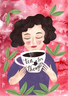 Wall art by Constanze Guhr: Illustration of a tea cup with leaves inviting relaxation