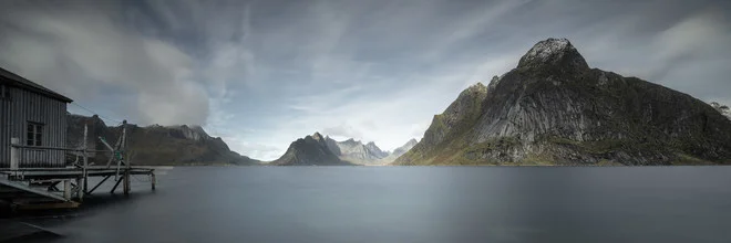 Photo art by Dennis Wehrmann: calm panoramic view of Reine island in the Lofoten