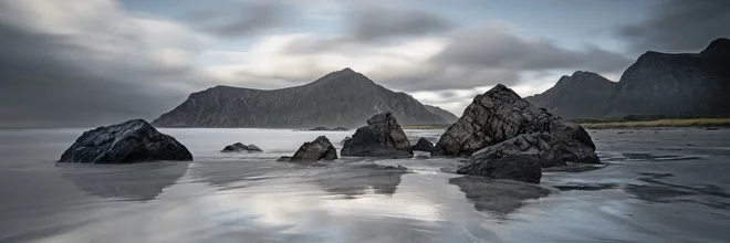 Photo art by Dennis Wehrmann: calm beach landscape in Norway at sunset.