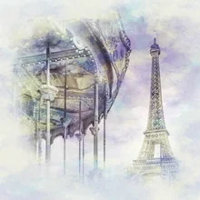 Photo art by Melanie Viola: watercolor view of typical Parisian architecture.