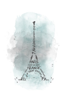 Melanie Viola, Eiffelturm Typografie Aquarell türkis - Frankreich, Europa)