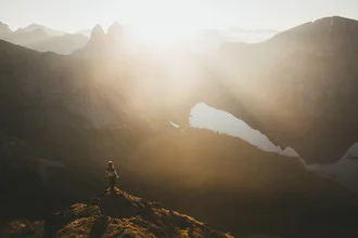 Photo art by Philipp Heigel: sunrise over Norwegian mountains.