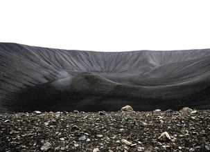 Volcanic landscape in Iceland: rugged terrain with lava and crater