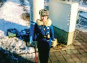 Photo art by Franziska Söhner: policewoman in Pyongyang with a blurred background