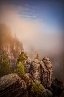 Photo art by Christoph Schaarschmidt: rocks in fog from Saxony Switzerland