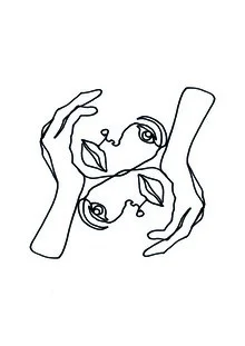 Abstract illustration by Julia Hariri: hands and a woman's face in soft lines.