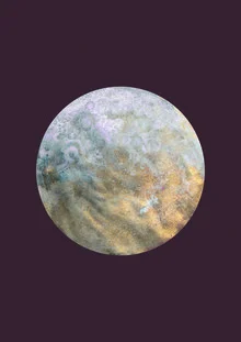 Illustration of a golden moon with a geometric design