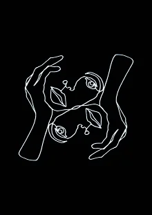 Illustration by Julia Hariri: abstract face with hands in gentle lines