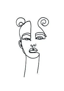 Illustration of a woman with minimalist ink work and abstract lips