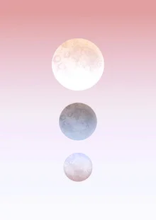 Colorful illustration by Julia Hariri: three moons in soft pastel shades