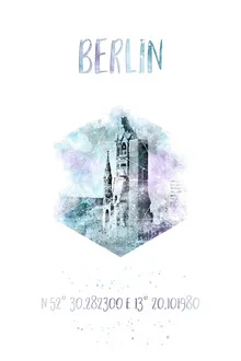 Photo art by Melanie Viola: watercolor cityscape of Berlin featuring the Memorial Church