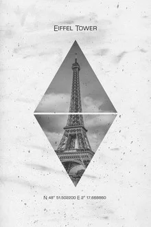 Wall art featuring geometric coordinates of the Eiffel Tower in Paris by Melanie Viola