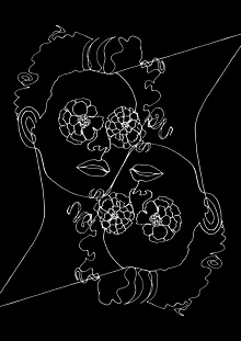 Wall art by Julia Hariri: minimalist face with floral elements