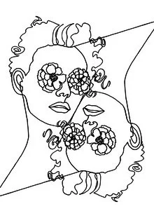 Abstract illustration featuring a face and flowers, gentle linework.