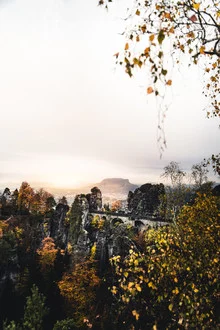 Photo art by Lukas Litt: sunrise over the Bastei with gentle hills