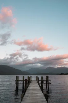 Photo art by Manuel Gros: peaceful sunrise over Lake Te Anau in New Zealand