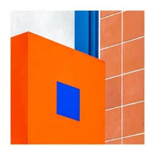 Photo art by Stephan Rückert: geometric facade in orange and blue, harmonious shapes
