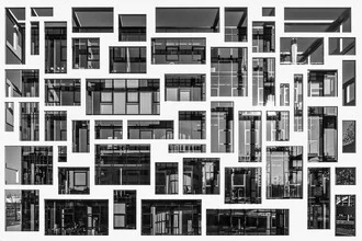 Photo art by Stephan Rückert: modern office building with honeycomb structure in black and white
