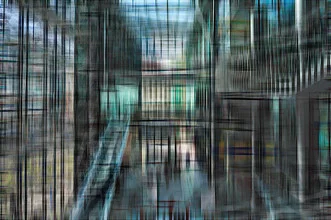 Photo art by Stephan Rückert: green escalator in a modern shopping center