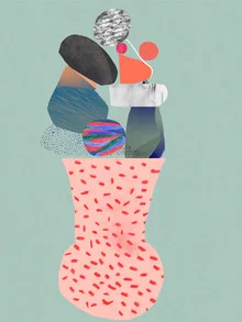 Illustration by Anja Bartelt: flowers in a geometric vase in pink and turquoise