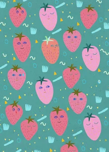 Cheeky strawberries with funny faces in vibrant colors