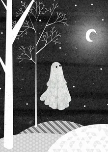 Wall art by Katherine Blower: Ghost in a snowy winter tree landscape.