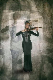 Photo art by Roswitha Schleicher-Schwarz: violinist in a festive setting by a window