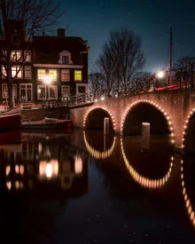 Photo art by Vincenzo Romano: night scene with reflecting lights in Amsterdam