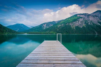 Photo art by Martin Wasilewski: evening mood at Lake Plansee with mountain backdrop