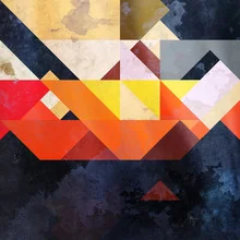 Abstract geometric shapes in black and orange with a subtle texture.
