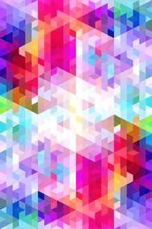 Colorful wall art featuring a dynamic pattern in vivid shapes and colors.