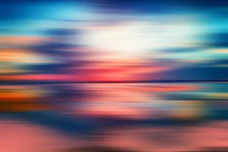 Abstrakte Illustration eines Sonnenuntergangs über dem Ozean von Artenyo _