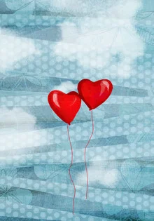Illustration by Katherine Blower: heart-shaped balloons against a blue sky