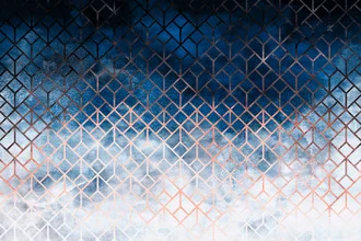 Wall art featuring geometric shapes in soft pink and blue tones