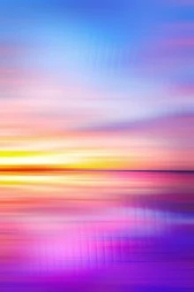 Abstract wall art depicting warm colors of a sunset on the horizon.