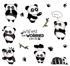 Wall art by Katherine Blower: cute, worried panda bear in cartoon style