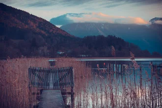 Photo art by Franz Sussbauer: View of Wallberg with cloudy sky over Tegernsee.