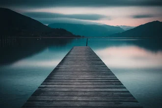 jetty at Tegernsee in evening light - Fineart photography by Franz Sussbauer