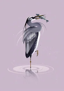 Illustration of a grey heron by Dieter Braun in soft colors