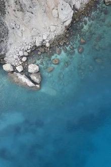 Photo art featuring an airy view of turquoise waters and coastlines in Greece