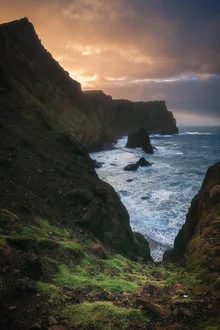 Photo art by Jean Claude Castor: cliffs in Madeira at sunset