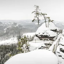 Fotokunst von Ronny Behnert: ruhige Winterlandschaft mit Bäumen und Nebel