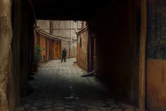 Photo art: old alley in Kashgar, warm light, traditional Chinese atmosphere