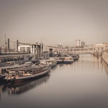 Long exposure of Hamburg's Landungsbrücken at sunrise