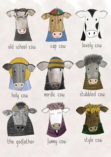 Wall art by Andrea Hansen: cheerful cow illustration on a colorful background
