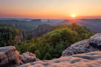 Photo art by Dave Derbis: sunset over Saxon Switzerland, a serene atmosphere.
